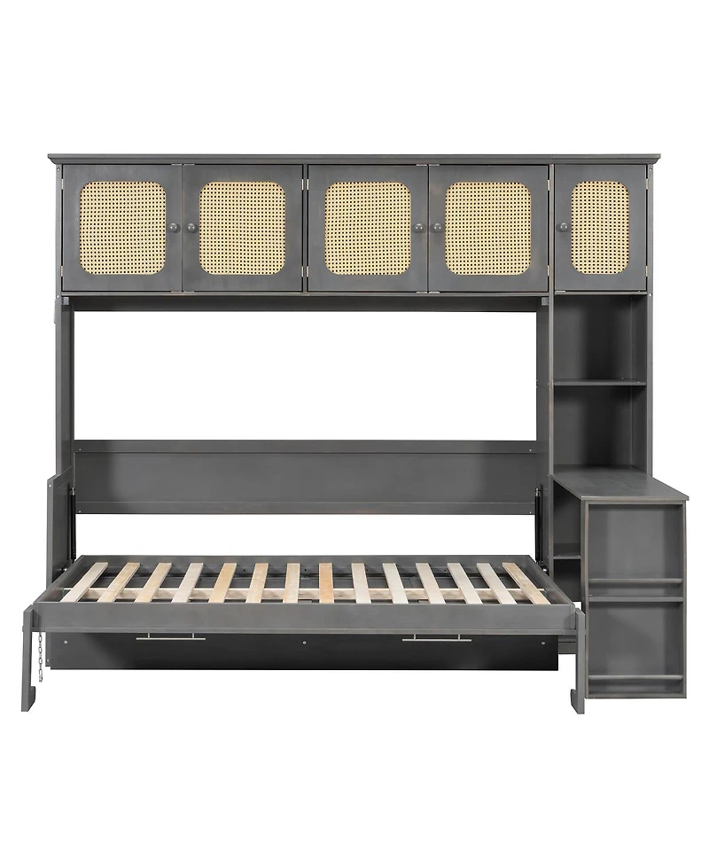 Streamdale Furniture Murphy Bed with Desk and Rattan Cabinets