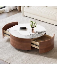Streamdale Furniture Modern Round Movable Coffee Table with Casters, Walnut, 29.5
