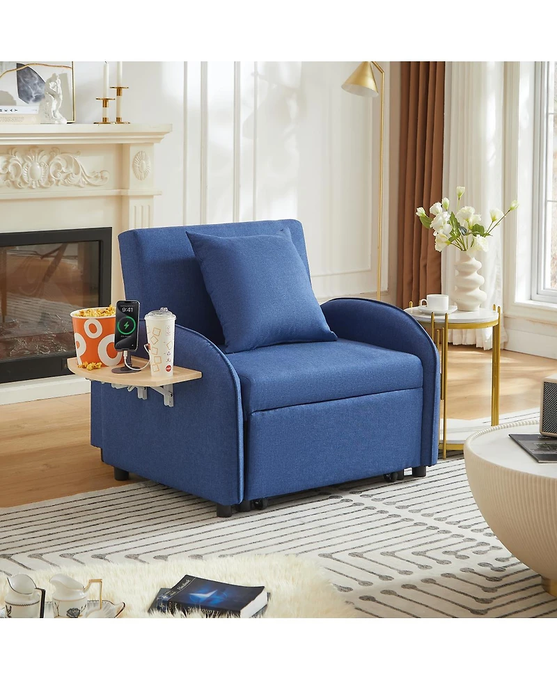 Streamdale Furniture 3-in-1 Convertible Sleeper Sofa Chair with Usb and Foldable Table