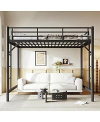 Streamdale Furniture Queen Size Metal Loft Bed with Ladder and Guardrails
