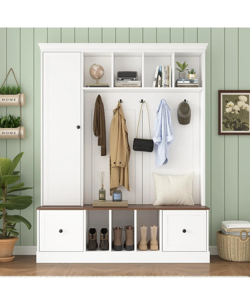 Streamdale Furniture 62.2" Farmhouse Hall Tree with Shoe Storage Bench and Coat Rack