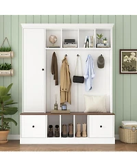 Streamdale Furniture 62.2" Farmhouse Hall Tree with Shoe Storage Bench and Coat Rack