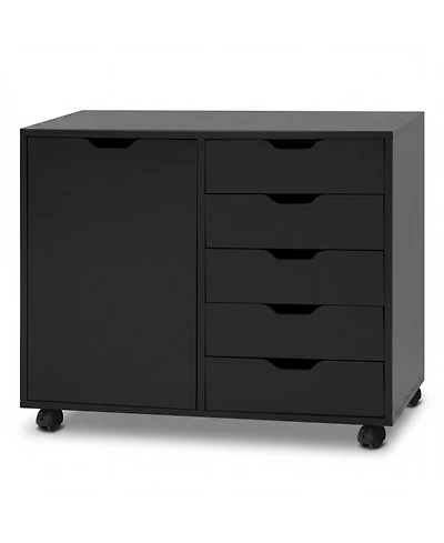 Sugift 5-Drawer Mobile Storage Cabinet on Wheels with Adjustable Shelf and Door Cabinet