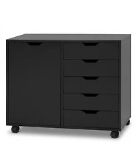 Sugift 5-Drawer Mobile Storage Cabinet on Wheels with Adjustable Shelf and Door Cabinet