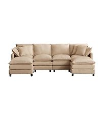 Streamdale Furniture Modular 4-Seater U-Shaped Chenille Sectional Sofa with Ottoman, Coffee