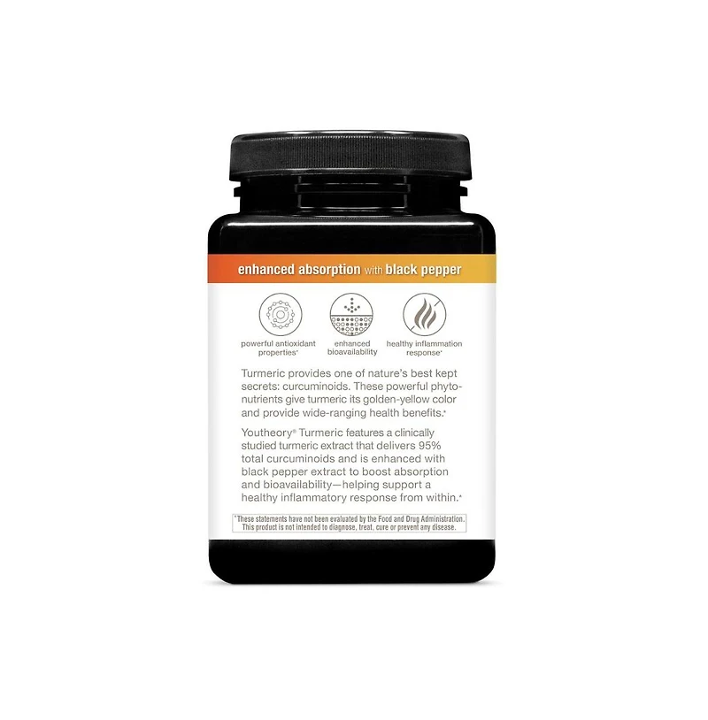Youtheory Turmeric Extra Strength, 210 Vegetarian Capsules 70 Day Supply, Supplement for Muscle and Brain Health