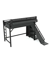 Streamdale Furniture Twin Xl Metal Loft Bed with Slide, Wardrobe and Led Lights