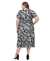 Sl Fashions Plus Foil-Print Tiered Floral Dress