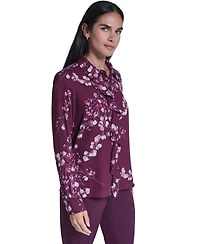 Calvin Klein Women's Floral-Print Ruffled-Front Long-Sleeve Blouse