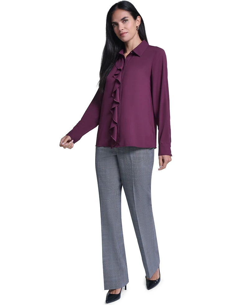 Calvin Klein Women's Ruffle-Front Long-Sleeve Blouse