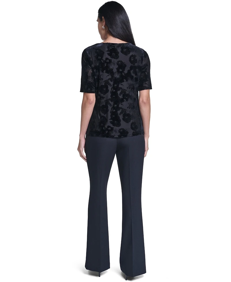 Calvin Klein Women's Short-Sleeve Pleated Floral Blouse