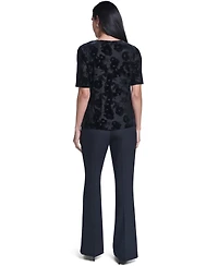 Calvin Klein Women's Short-Sleeve Pleated Floral Blouse
