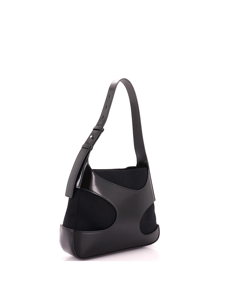 Pre-Owned Salvatore Ferragamo Medium Cut Out Shoulder Bag Leather and Canvas