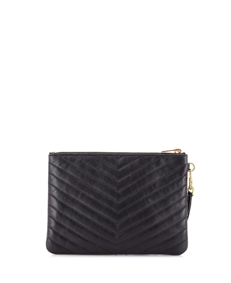 Pre-Owned Saint Laurent Small Classic Monogram Wristlet Pouch Matelasse Chevron Leather