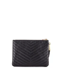 Pre-Owned Saint Laurent Small Classic Monogram Wristlet Pouch Matelasse Chevron Leather