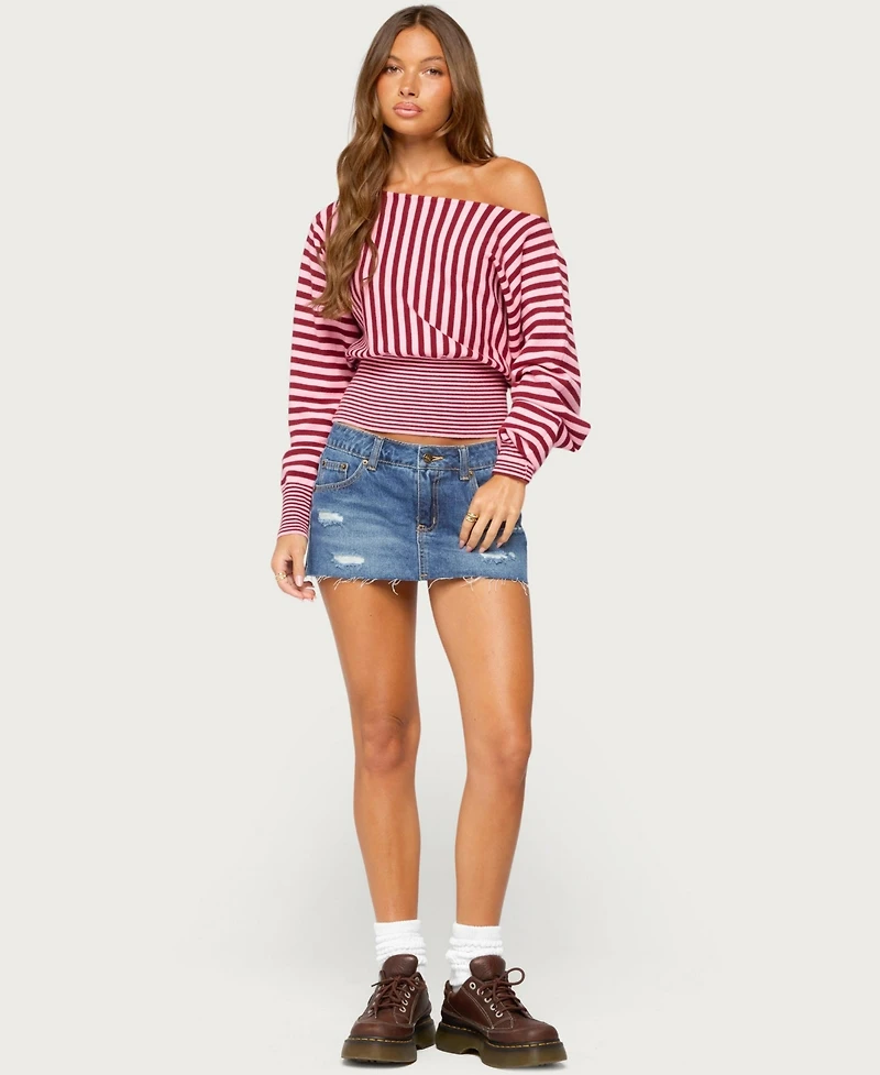 Edikted Women's Brida Off-the-Shoulder Long-Sleeve Striped Sweater