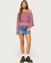 Edikted Women's Brida Off-the-Shoulder Long-Sleeve Striped Sweater