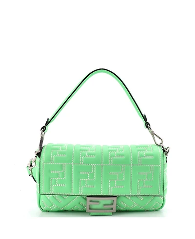 Pre-Owned Fendi Medium Baguette Nm Bag Zucca Embossed Leather