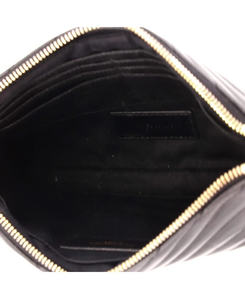 Pre-Owned Saint Laurent Small Classic Monogram Wristlet Pouch Matelasse Chevron Leather
