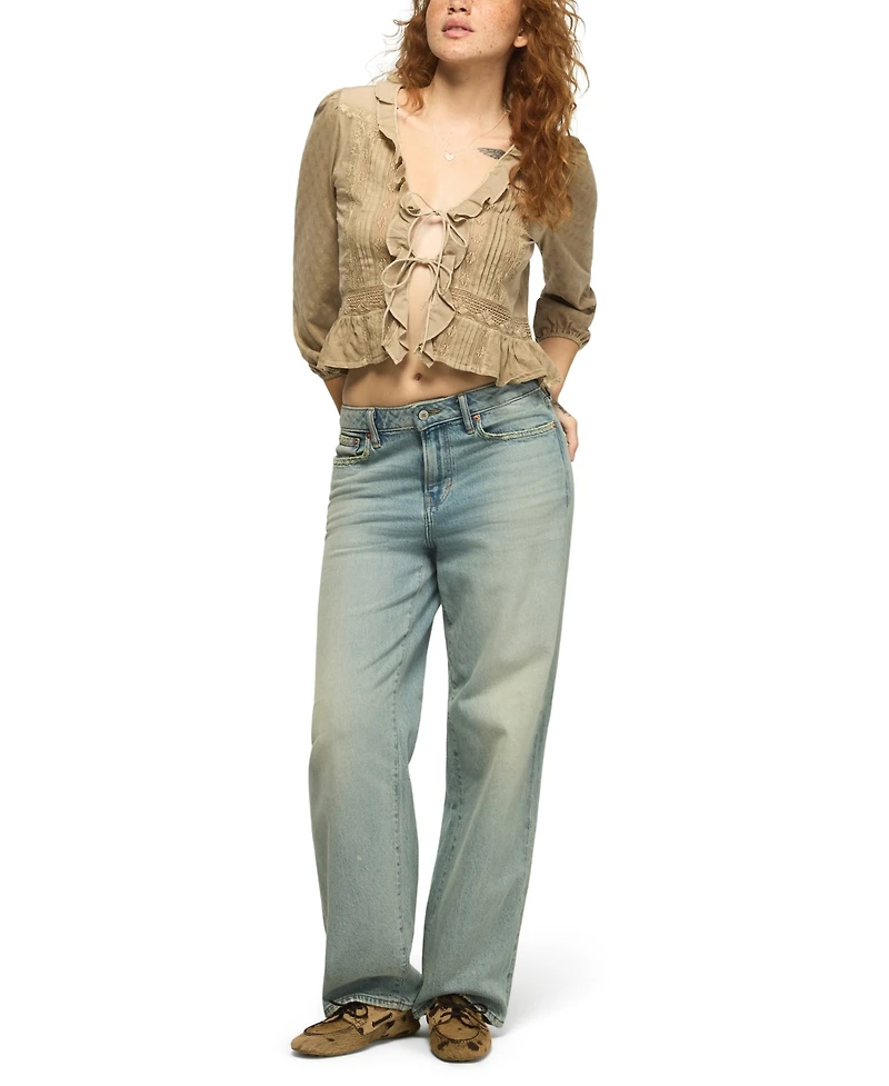 Lucky Brand Women's Long-Sleeve V-Neck Ruffle Blouse