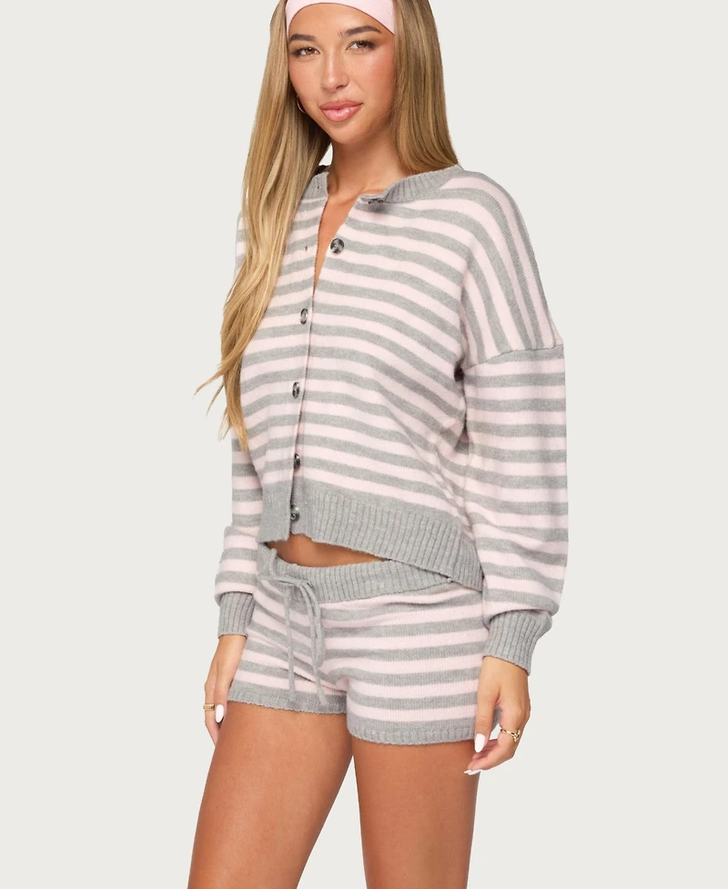 Edikted Women's Abra Striped Crewneck Crop Cardigan