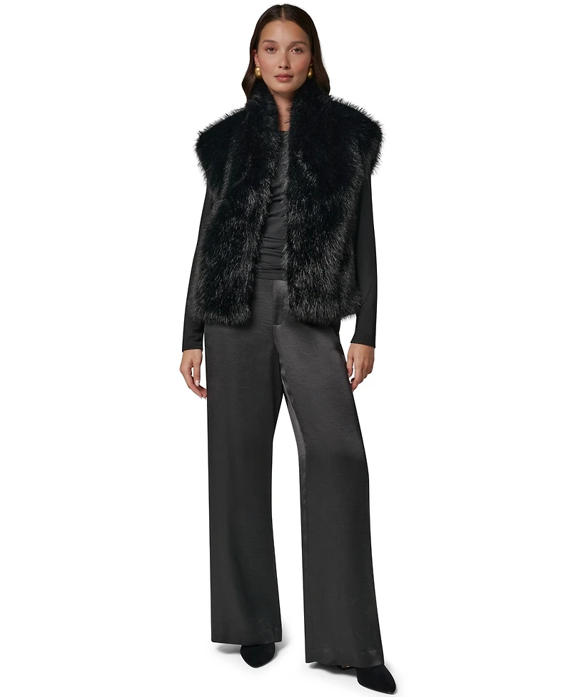 Donna Karan New York Women's Faux Fur Sleeveless Lined Vest