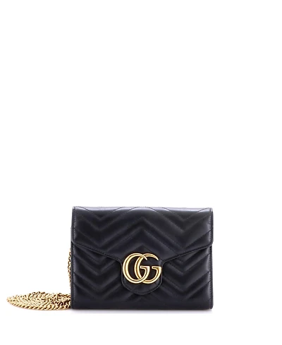 Pre-Owned Gucci Mini Gg Marmont Chain Wallet Matelasse Leather