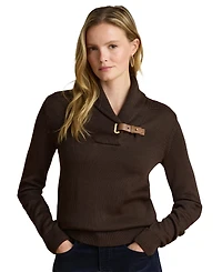 Lauren Ralph Women's Sabree Long Sleeve Buckle-Trim Sweater