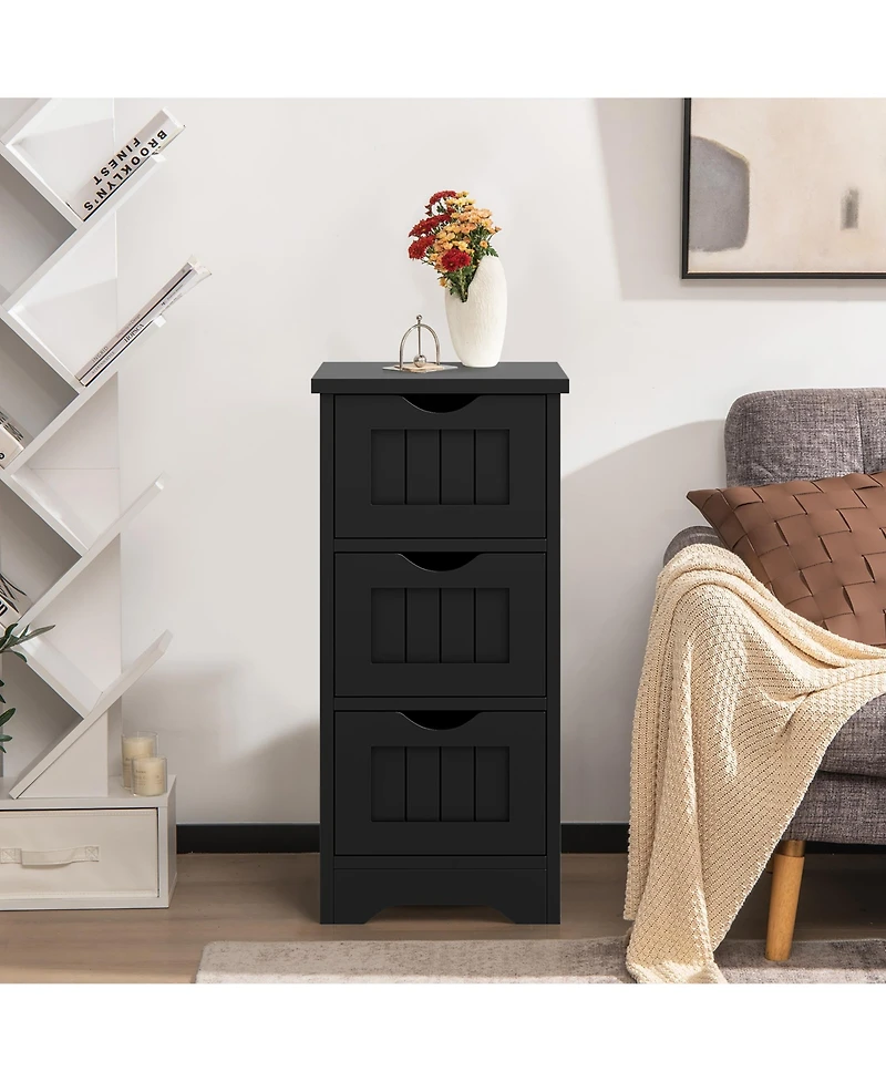 Gymax 3-Drawer Bathroom Floor Cabinet Free Standing Side Storage Organizer Nightstand