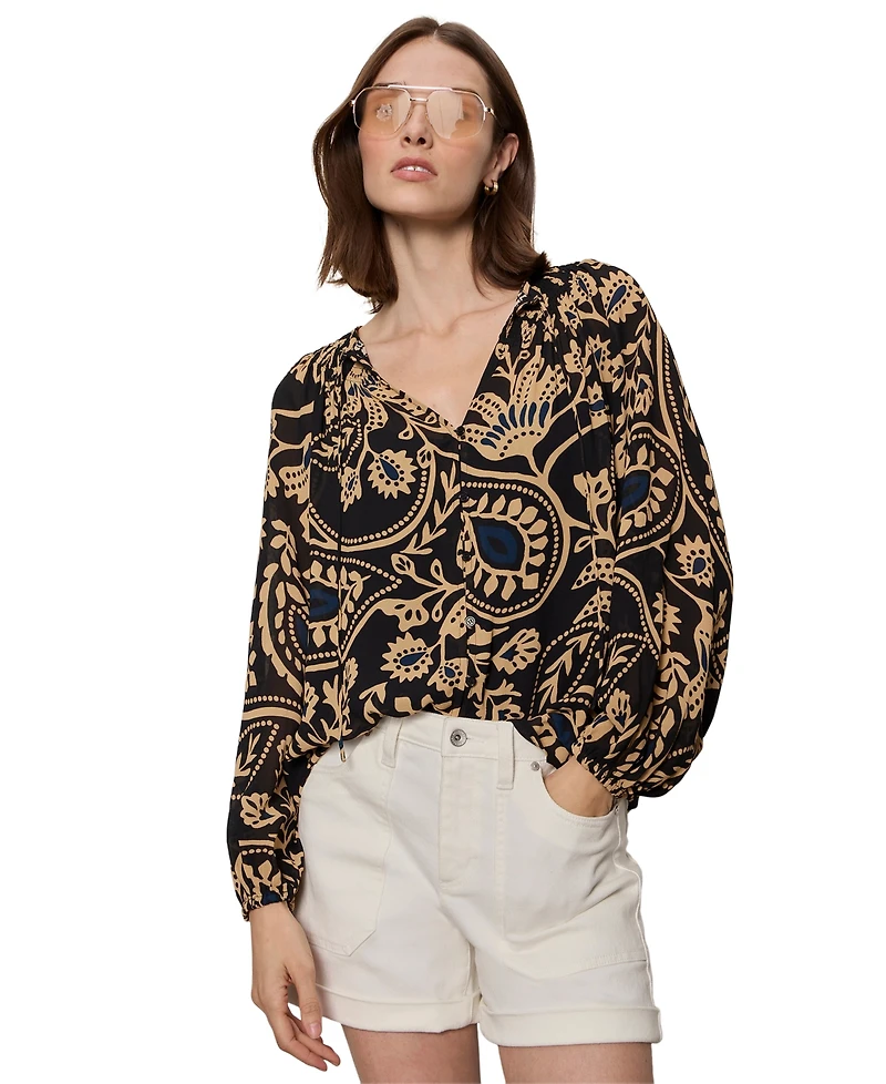 Sanctuary Women's Printed Split Neck Blouse