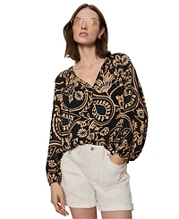 Sanctuary Women's Printed Split Neck Blouse