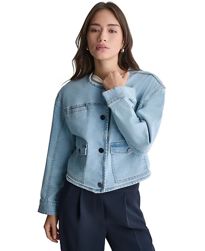 Bcbg Women's Boxy Crewneck Button-Front Denim Jacket