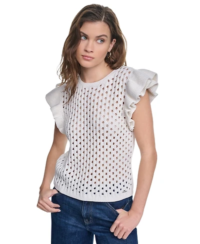 Dkny Jeans Women's Baby Chenille Pointelle Rib Flutter-Sleeve Sweater