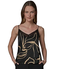 Donna Karan New York Women's Printed V-Neck Lace Trim Camisole
