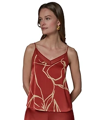 Donna Karan New York Women's Printed V-Neck Lace Trim Camisole