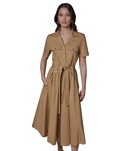 Donna Karan Weekend Women's Short-Sleeve Self-Belted Midi Shirt Dress