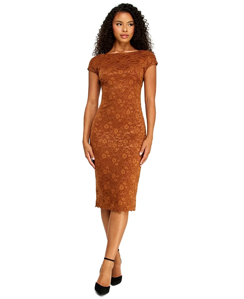 B Darlin Juniors' Boat Neck Chenille Lace Midi Dress