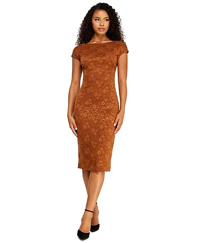 B Darlin Juniors' Boat Neck Chenille Lace Midi Dress
