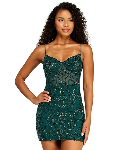 Alex & Sophia Juniors' Sweetheart Neck Pattern Sequin Dress
