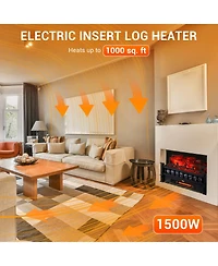 homfan 20" Electric Fireplace Log Insert Heater, 1500W Freestanding Space Heater - Thermostat Knob Control - 5 Flame Brightness Levels