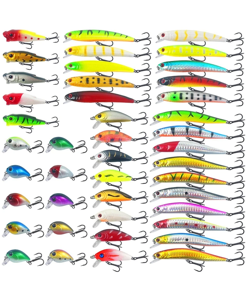 Piscifun 43- pieces Fishing Lures Kit Mixed Hard Baits Minnow Popper Crankbaits Freshwater Saltwater