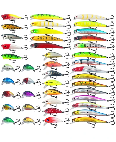 Piscifun 43- pieces Fishing Lures Kit Mixed Hard Baits Minnow Popper Crankbaits Freshwater Saltwater