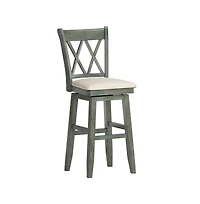 iNSPIRE Q Lea Cross Swivel Bar Stool w/ Beige Linen Seat