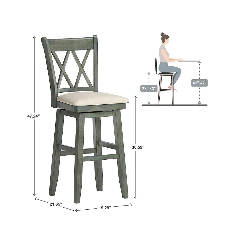 iNSPIRE Q Lea Cross Swivel Bar Stool w/ Beige Linen Seat