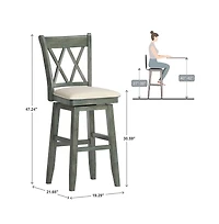 iNSPIRE Q Lea Cross Swivel Bar Stool w/ Beige Linen Seat