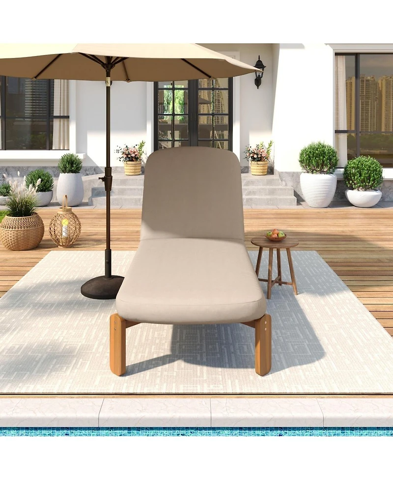 Asagikoiai Acacia Wood Adjustable Outdoor Chaise Lounge with Water-Resistant Cushion