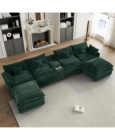 Streamdale Furniture 141" 7-Piece Sofa Set with Console, Coffee Table and 6 Pillows