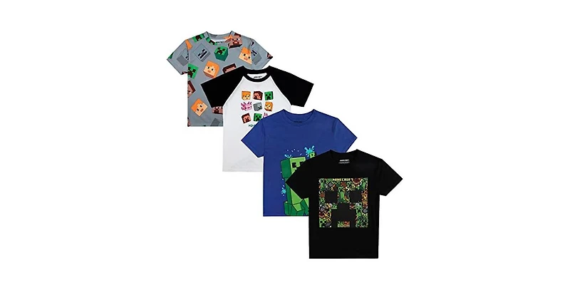 Minecraft Big Boys Creepers And Character Heads Crew Neck Short Sleeve 4pk Tees-xl