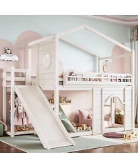 Streamdale Furniture Twin House Loft Bed with Slide, Wardrobe and Bookshelves