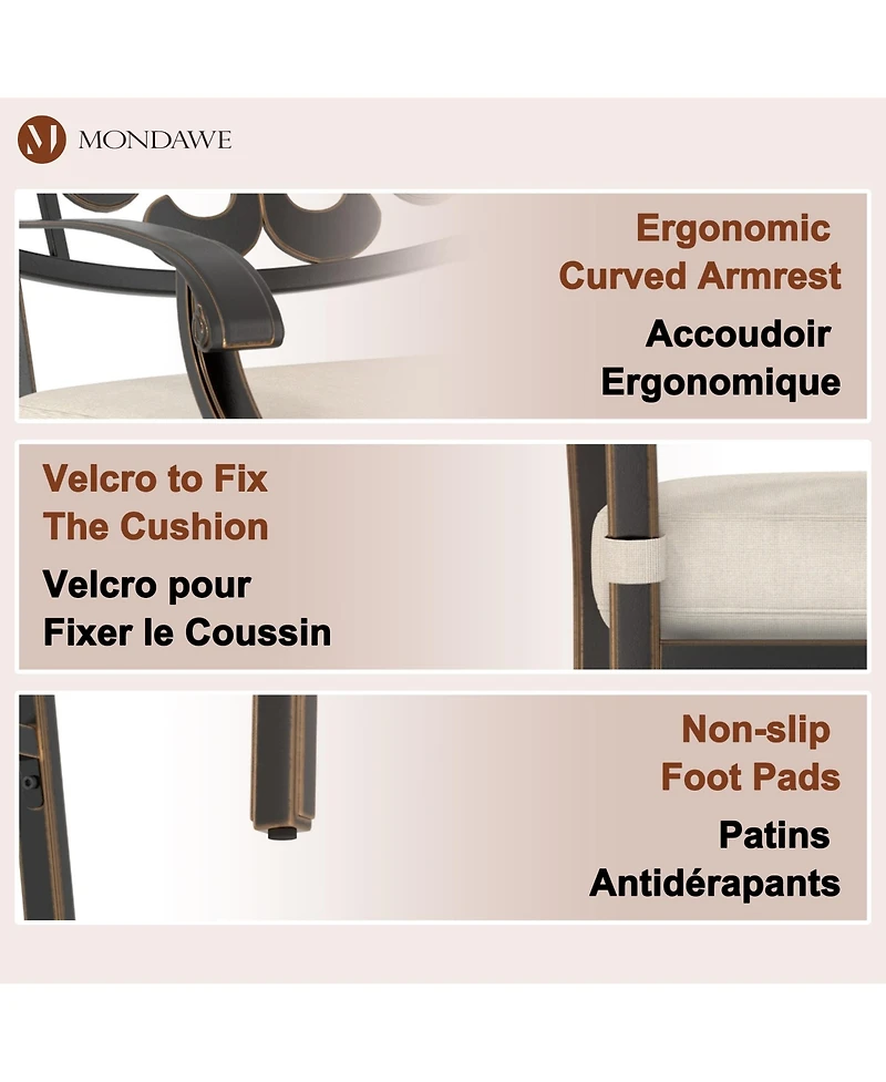 Mondawe 4-Piece Outdoor Bar Stool Set with Decorative Backrests and Beige Cushions